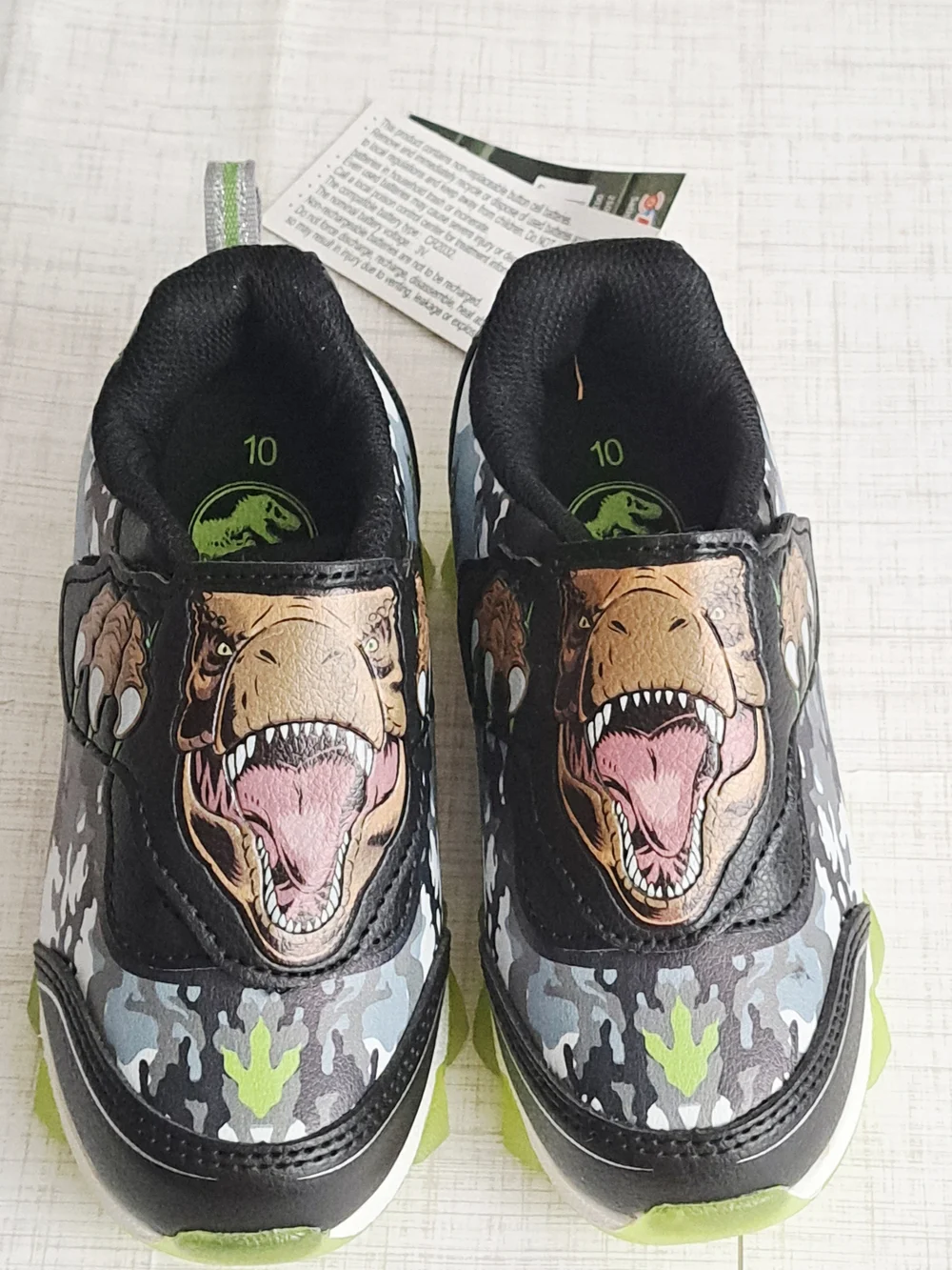 Jurassic World Kids Light Up  Black & Green Camo Dino Slip-On Sneakers